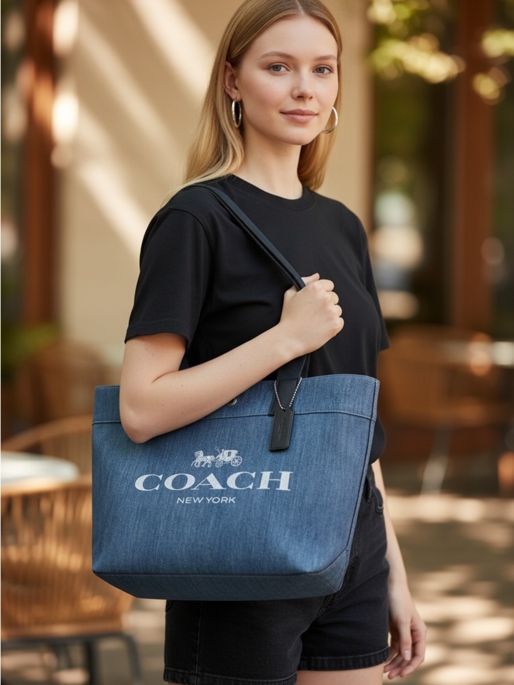 RARE COACH Denim Large Tote Bag - Picture 3 of 8